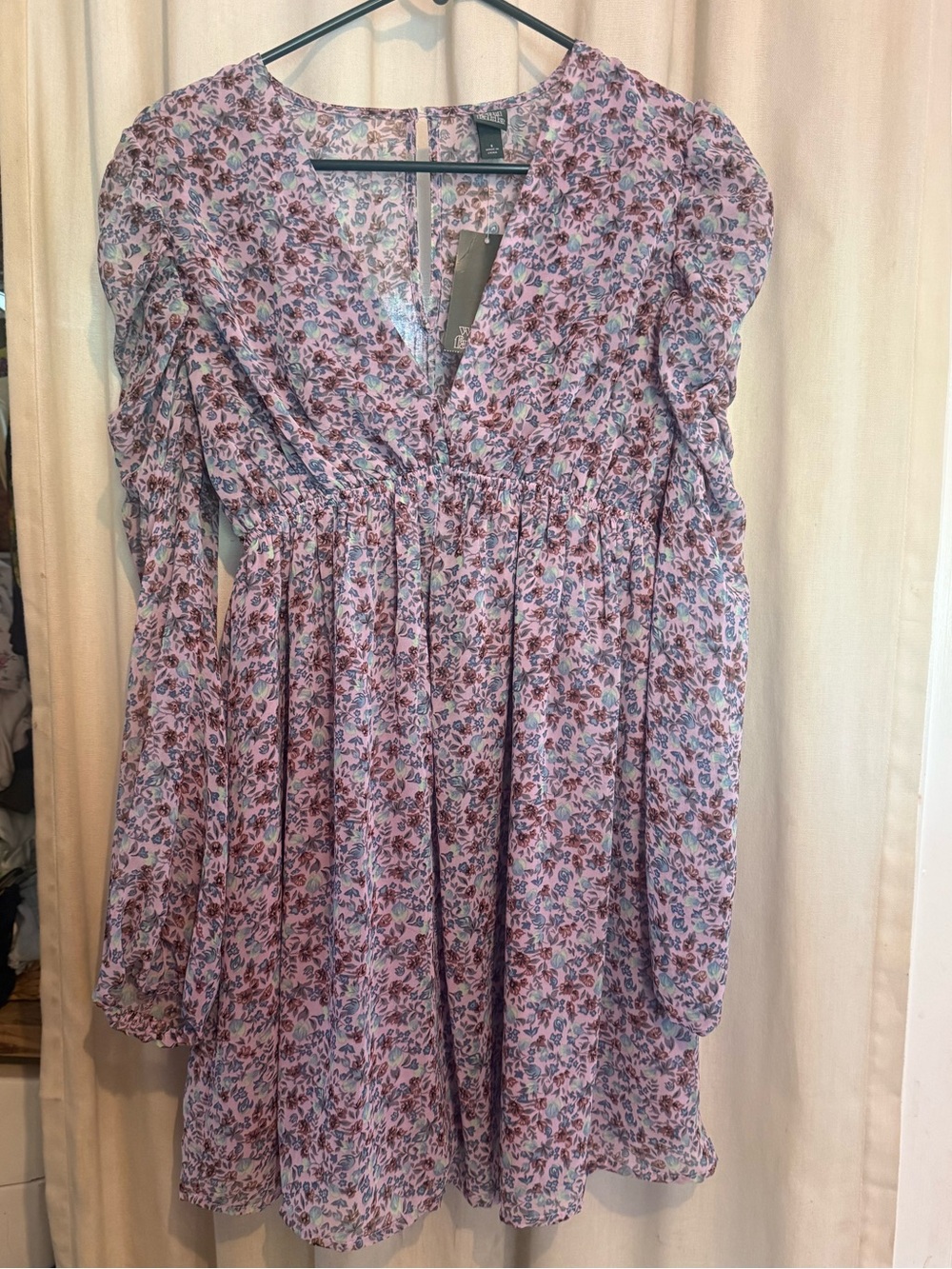 Wild Fable Floral V-Neck Babydoll Mini Dress - Lavender Pink